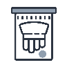 An icon of a paintbrush inside a jar with a lid, depicted in a minimalist style.